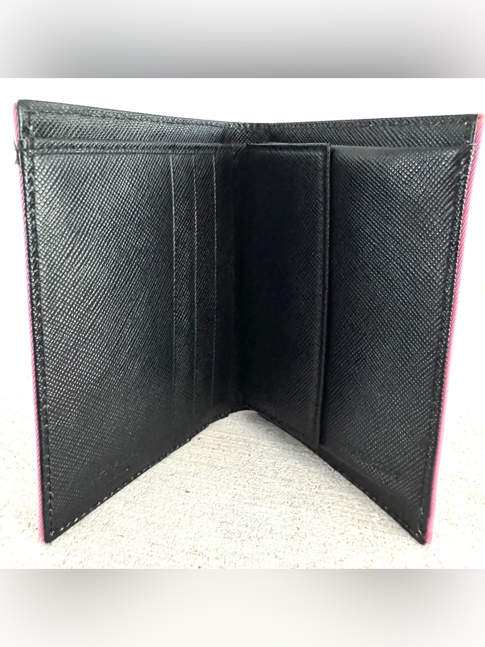 PRADA Pink Tessuto Nylon & Saffiano Leather Compact Bifold Wallet Milano - Picture 5 of 9